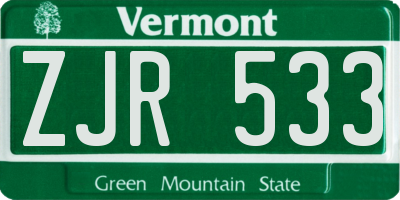 VT license plate ZJR533