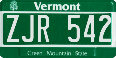 VT license plate ZJR542