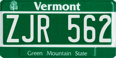 VT license plate ZJR562