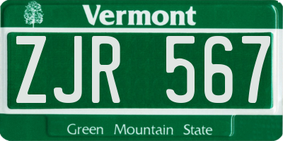 VT license plate ZJR567