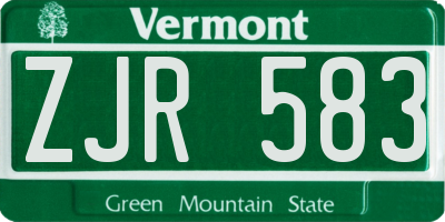 VT license plate ZJR583