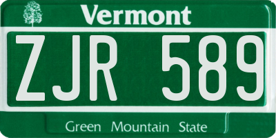 VT license plate ZJR589