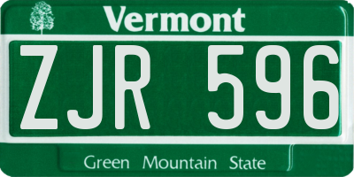 VT license plate ZJR596