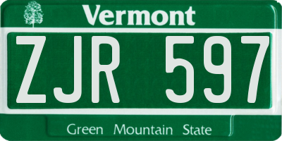 VT license plate ZJR597