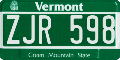 VT license plate ZJR598