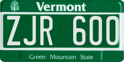 VT license plate ZJR600