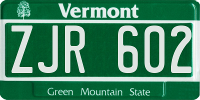 VT license plate ZJR602