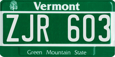 VT license plate ZJR603