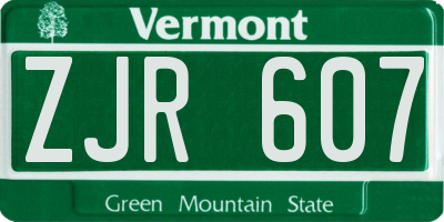 VT license plate ZJR607