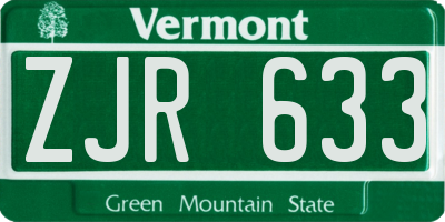 VT license plate ZJR633