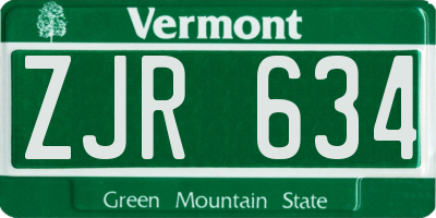 VT license plate ZJR634
