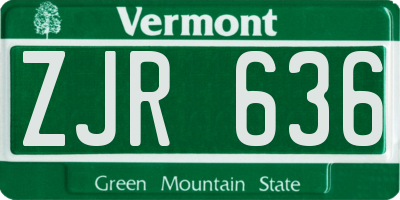 VT license plate ZJR636