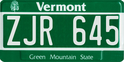 VT license plate ZJR645