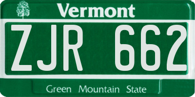VT license plate ZJR662