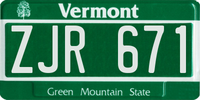 VT license plate ZJR671