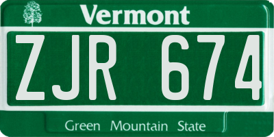 VT license plate ZJR674