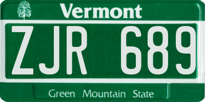 VT license plate ZJR689