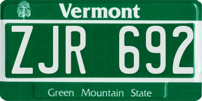 VT license plate ZJR692