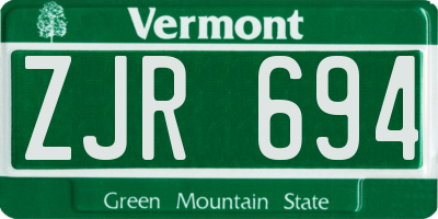 VT license plate ZJR694