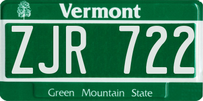 VT license plate ZJR722