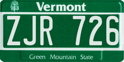VT license plate ZJR726