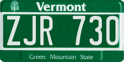 VT license plate ZJR730