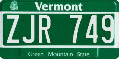VT license plate ZJR749