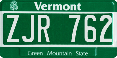 VT license plate ZJR762