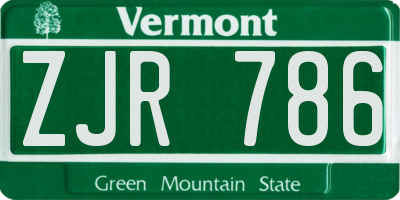 VT license plate ZJR786