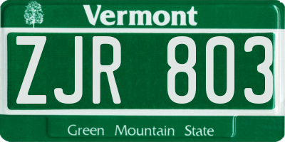 VT license plate ZJR803