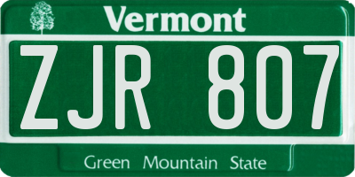 VT license plate ZJR807