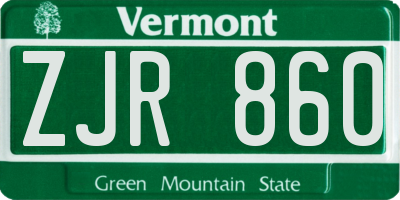 VT license plate ZJR860