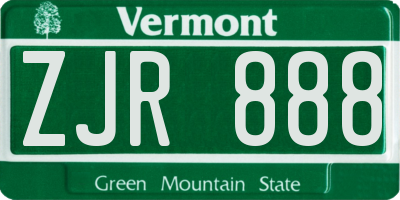 VT license plate ZJR888