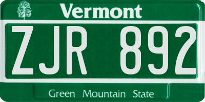 VT license plate ZJR892