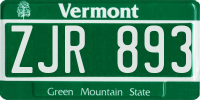 VT license plate ZJR893