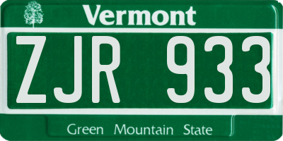 VT license plate ZJR933