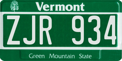 VT license plate ZJR934
