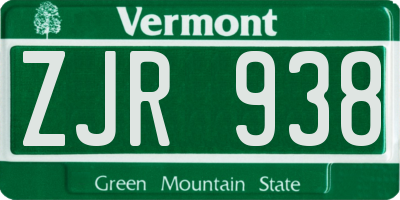 VT license plate ZJR938