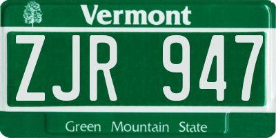 VT license plate ZJR947