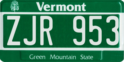 VT license plate ZJR953