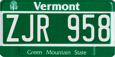VT license plate ZJR958