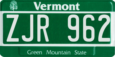 VT license plate ZJR962