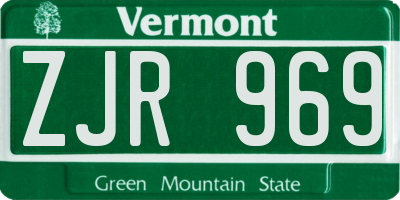 VT license plate ZJR969