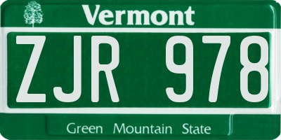 VT license plate ZJR978