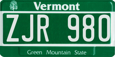 VT license plate ZJR980