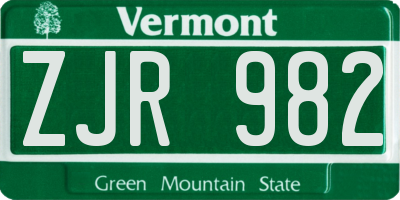 VT license plate ZJR982