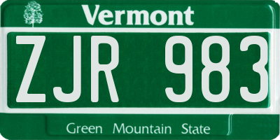 VT license plate ZJR983