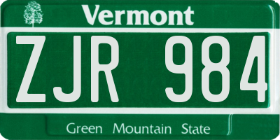 VT license plate ZJR984