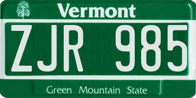 VT license plate ZJR985