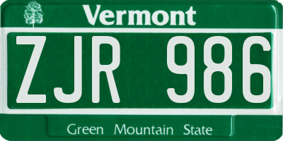 VT license plate ZJR986